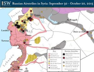 Rus saldırılarının ilk ayında hava saldırısı yapılan bölgeler.. Kaynak . Institute for the Study of War